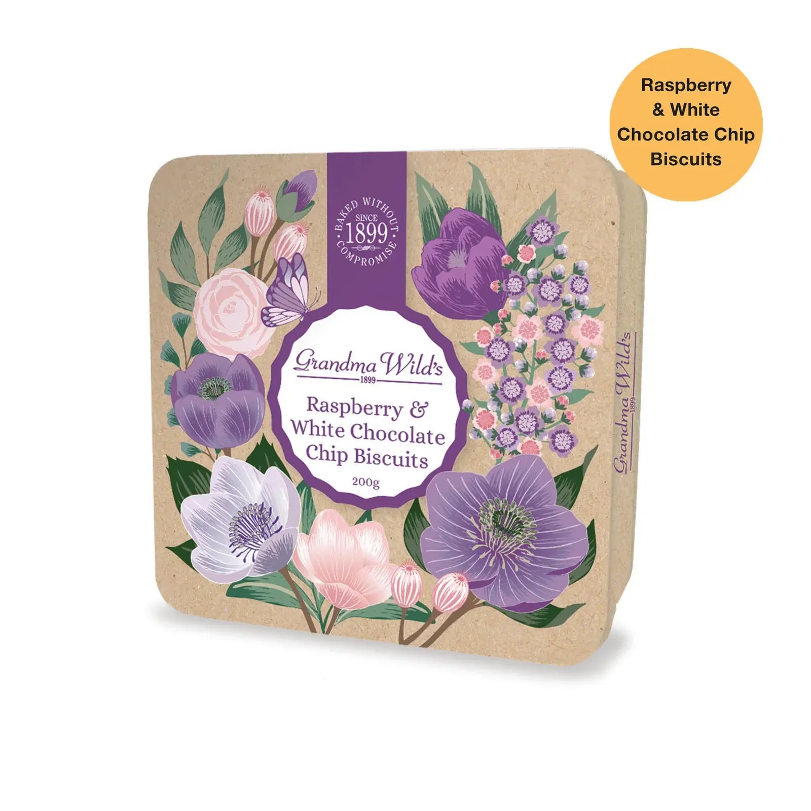 Grandma Wild's Embossed Botanical Floral Biscuit Tin 200g