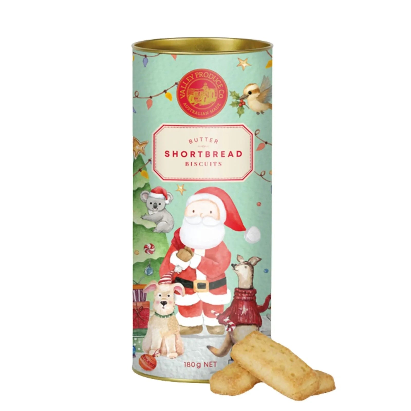 Valley Produce Co Limited Edition Christmas Shortbread Tube - Traditional Santa & Pets 180g