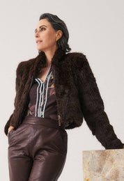 Once Was Dawn Faux Fur Cropped Jacket Walnut