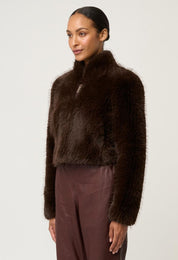 Once Was Dawn Faux Fur Cropped Jacket Walnut