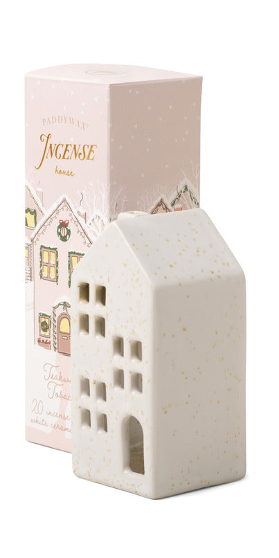 White Ceramic House Incense Burner - Teakwood Tobacco