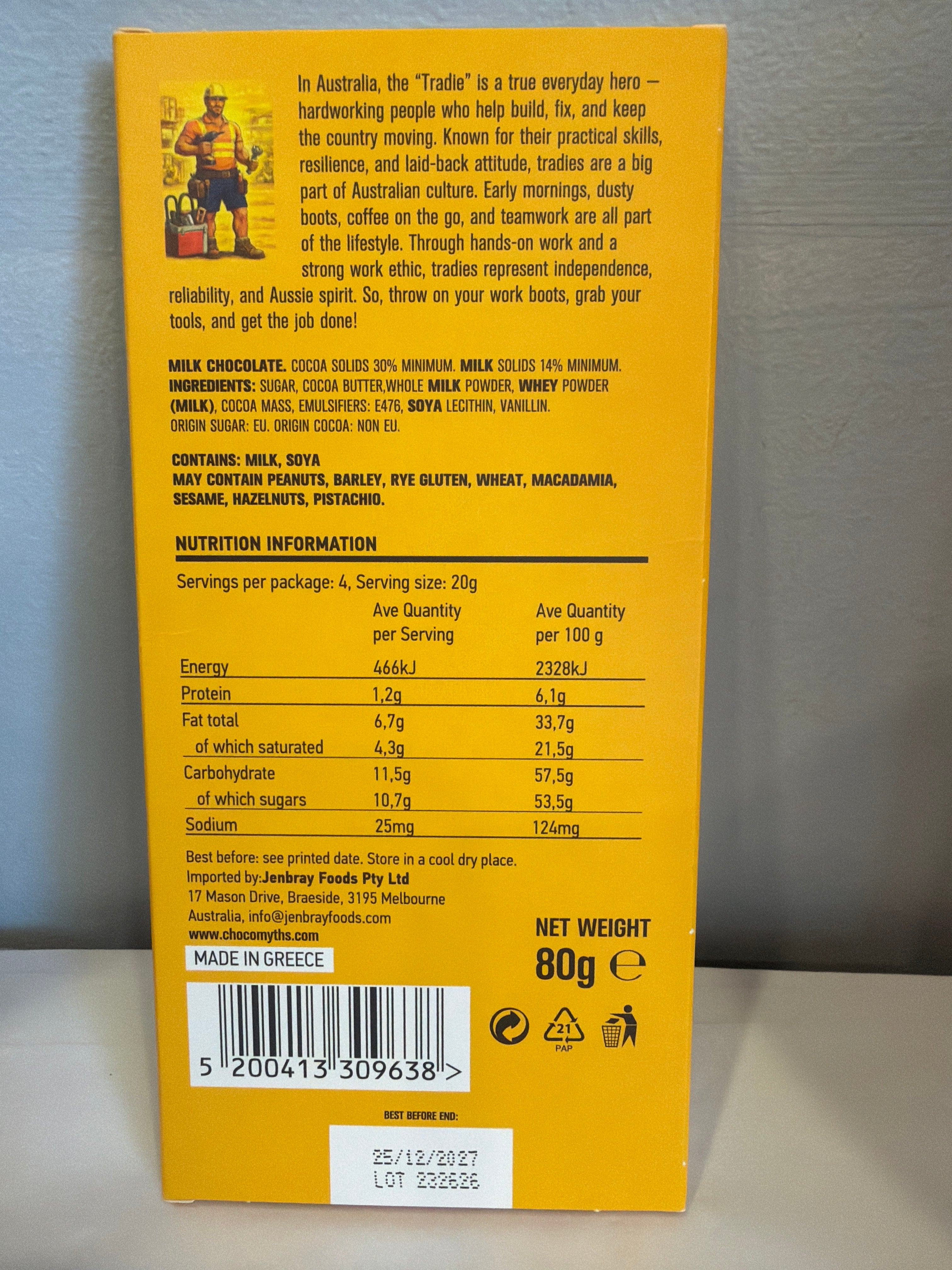 Choco Myths Aussie Legends Milk Chocolate Block - The Tradie 80g