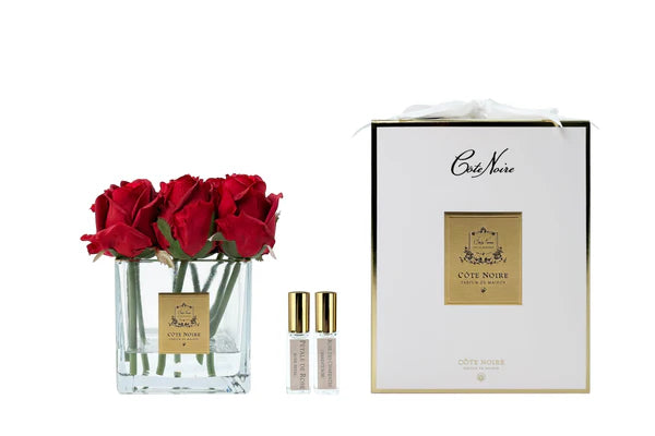 COTE NOIRE - Square 9 Rose Buds Clear & Red