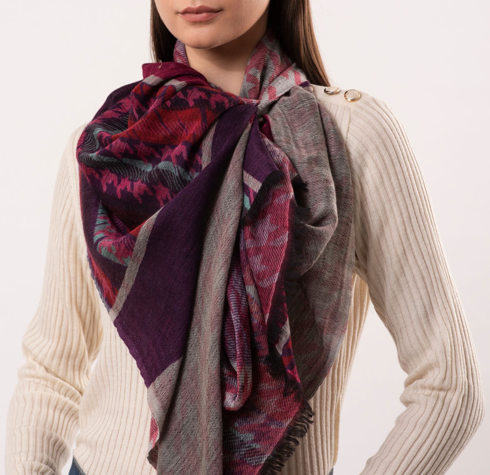 Agnes maze houndstooth wool scarf