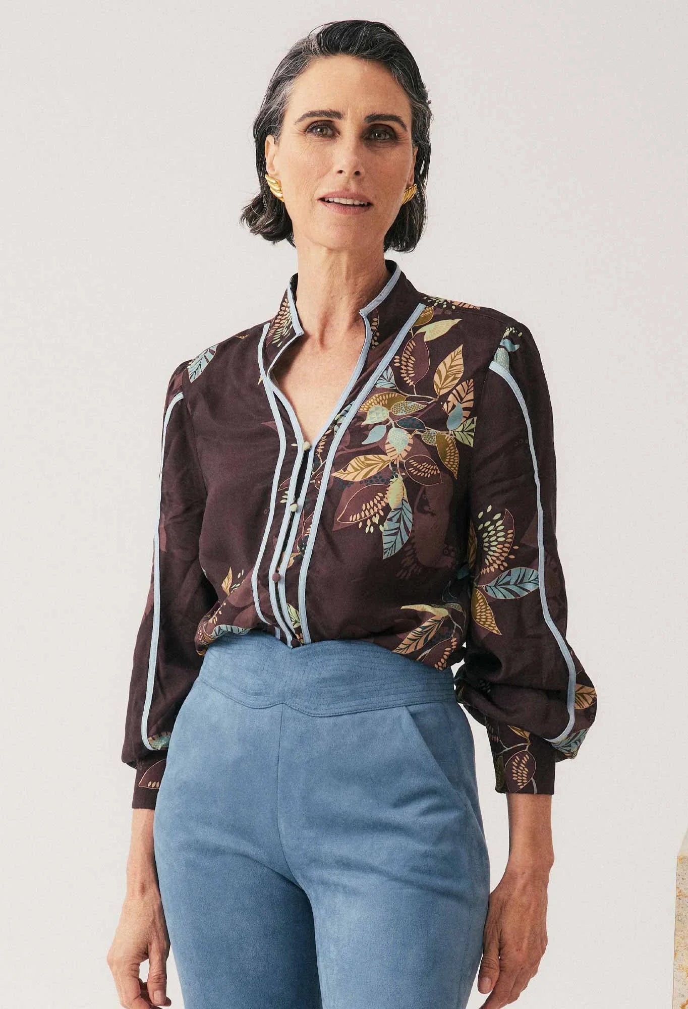 Once Was Asher Contrast Trim Viscose Faille Shirt