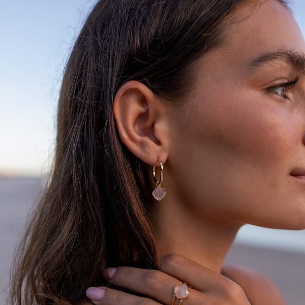 Love Lunamei Aura Earrings in Gold with Rose Quartz