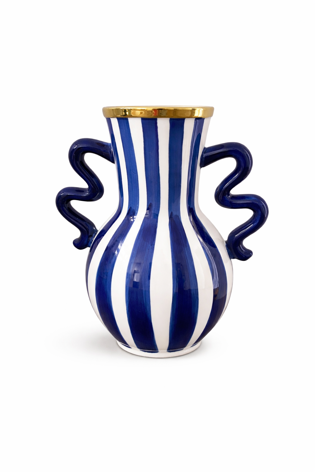 Blue Squiggly Vase by Carla Dinnage on white