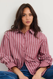 Boyfriend Burgundy Stripe Oversized Shirt