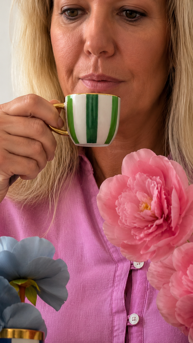 Green Stripe Espresso Cup by Carla Dinnage detail