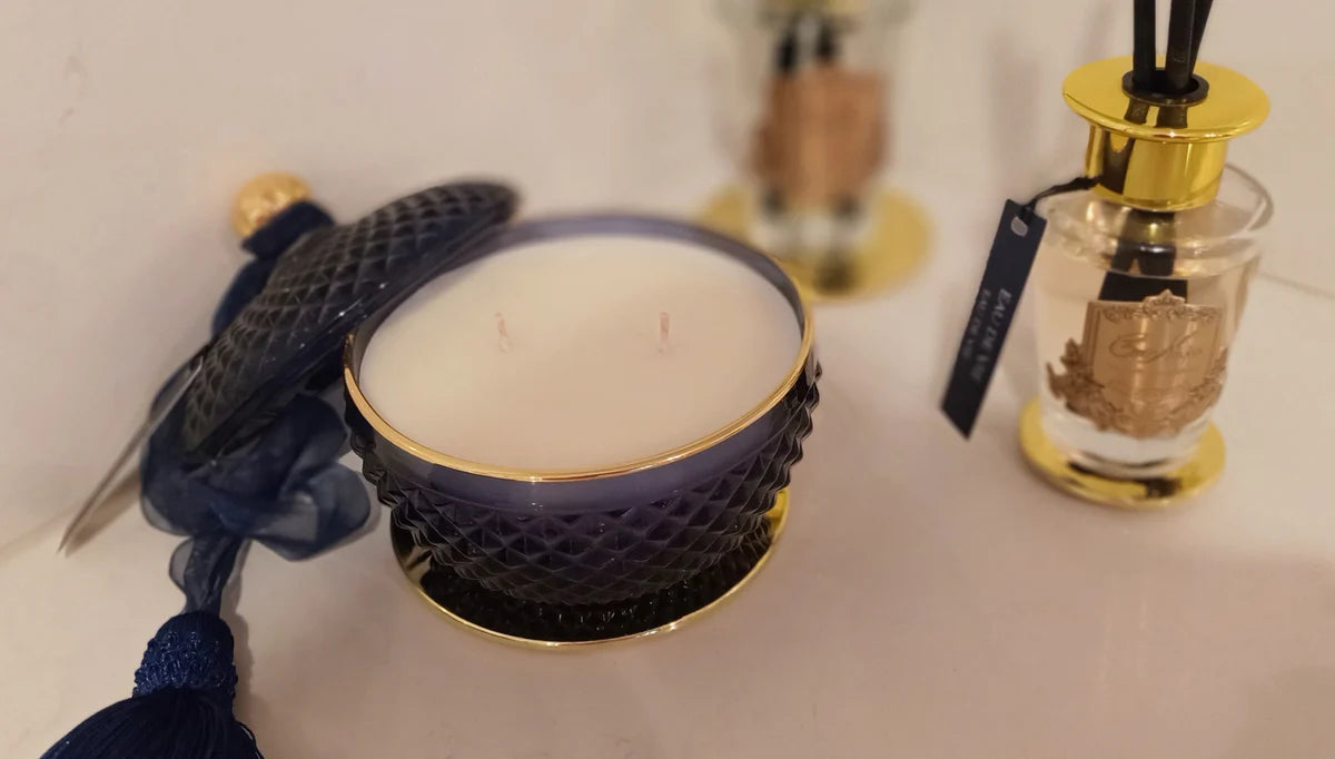 Cote Noire Round Art Deco Candle - Navy & Gold - Eau de Vie