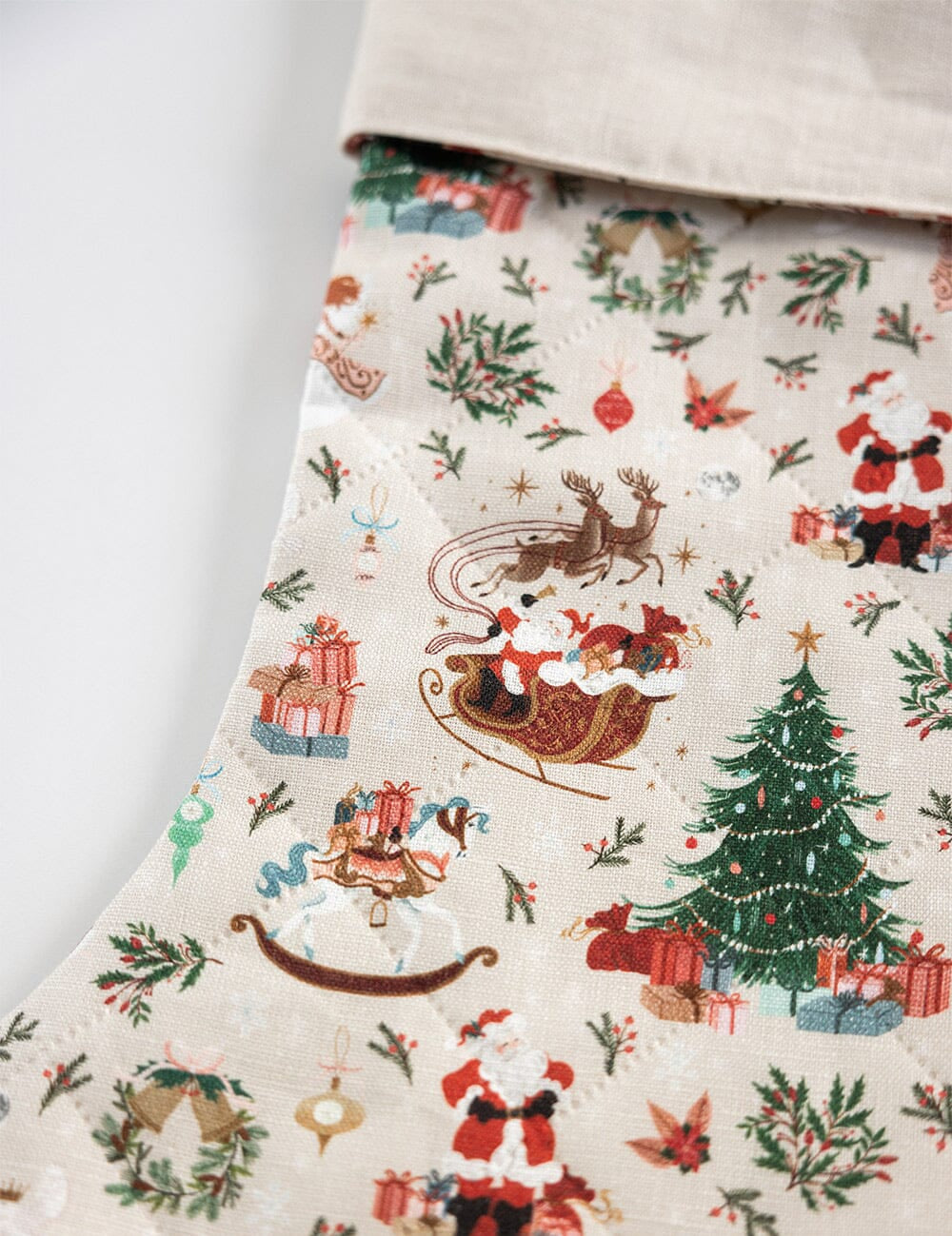 Bespoke Jolly Santa Linen Stocking