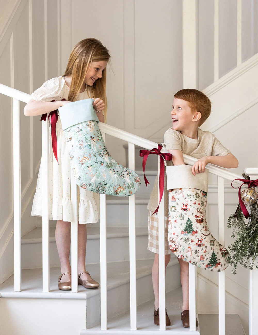 Bespoke Jolly Santa Linen Stocking