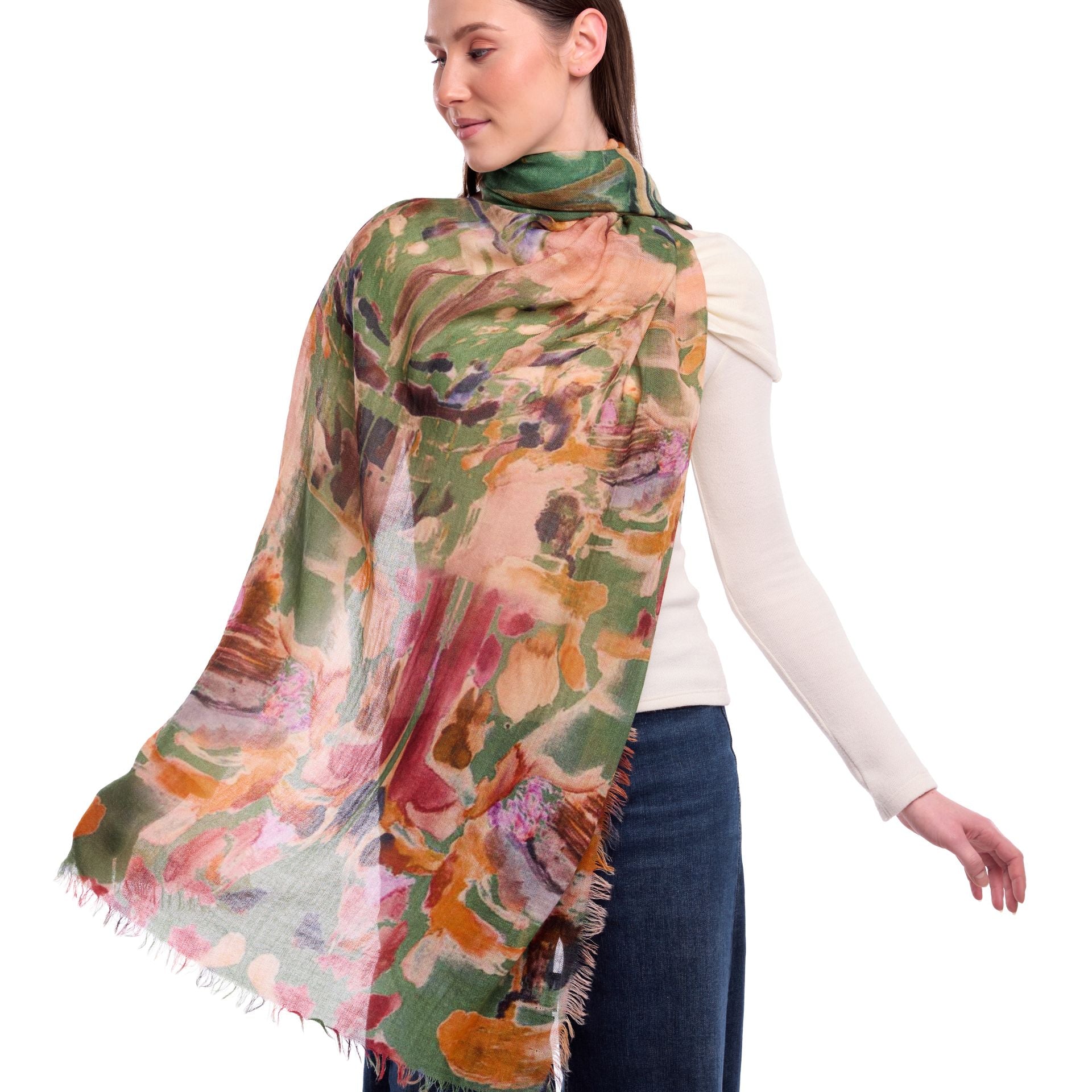 Cascade painterly print wool scarf