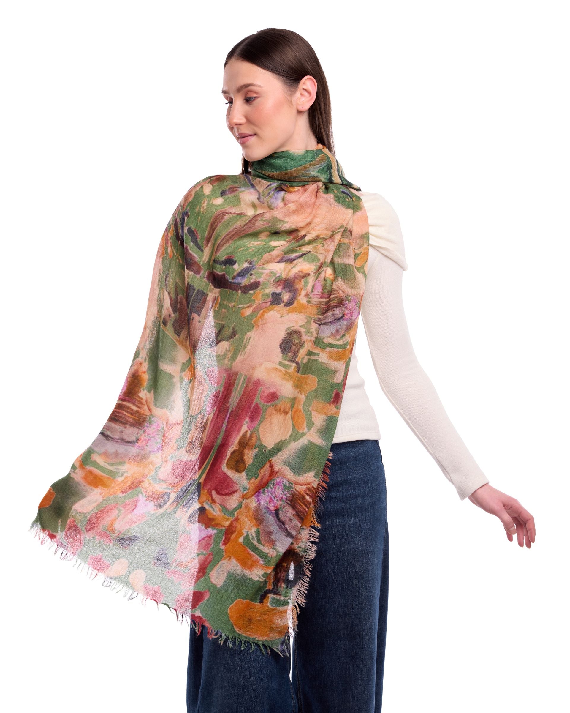Cascade painterly print wool scarf