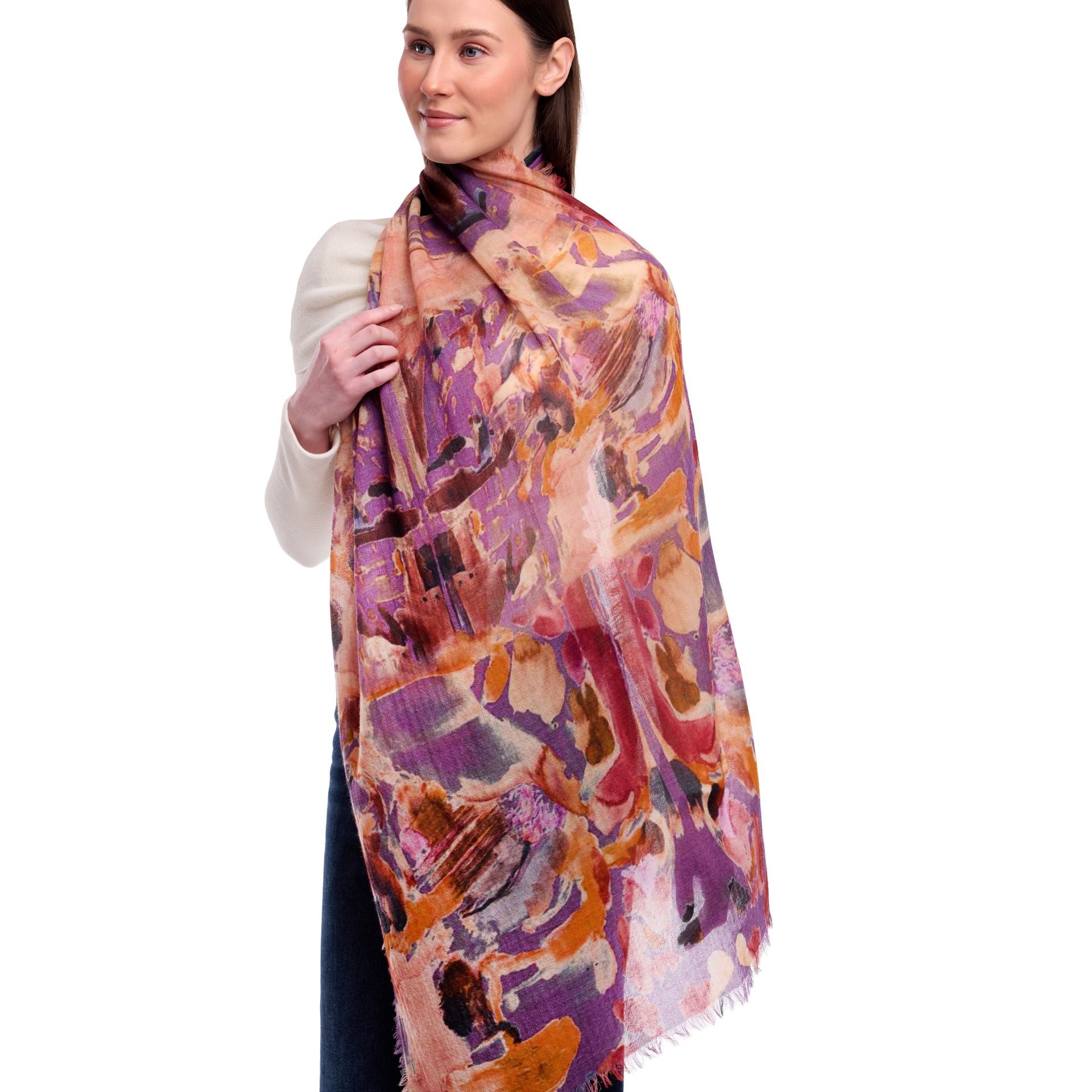 Cascade painterly print wool scarf