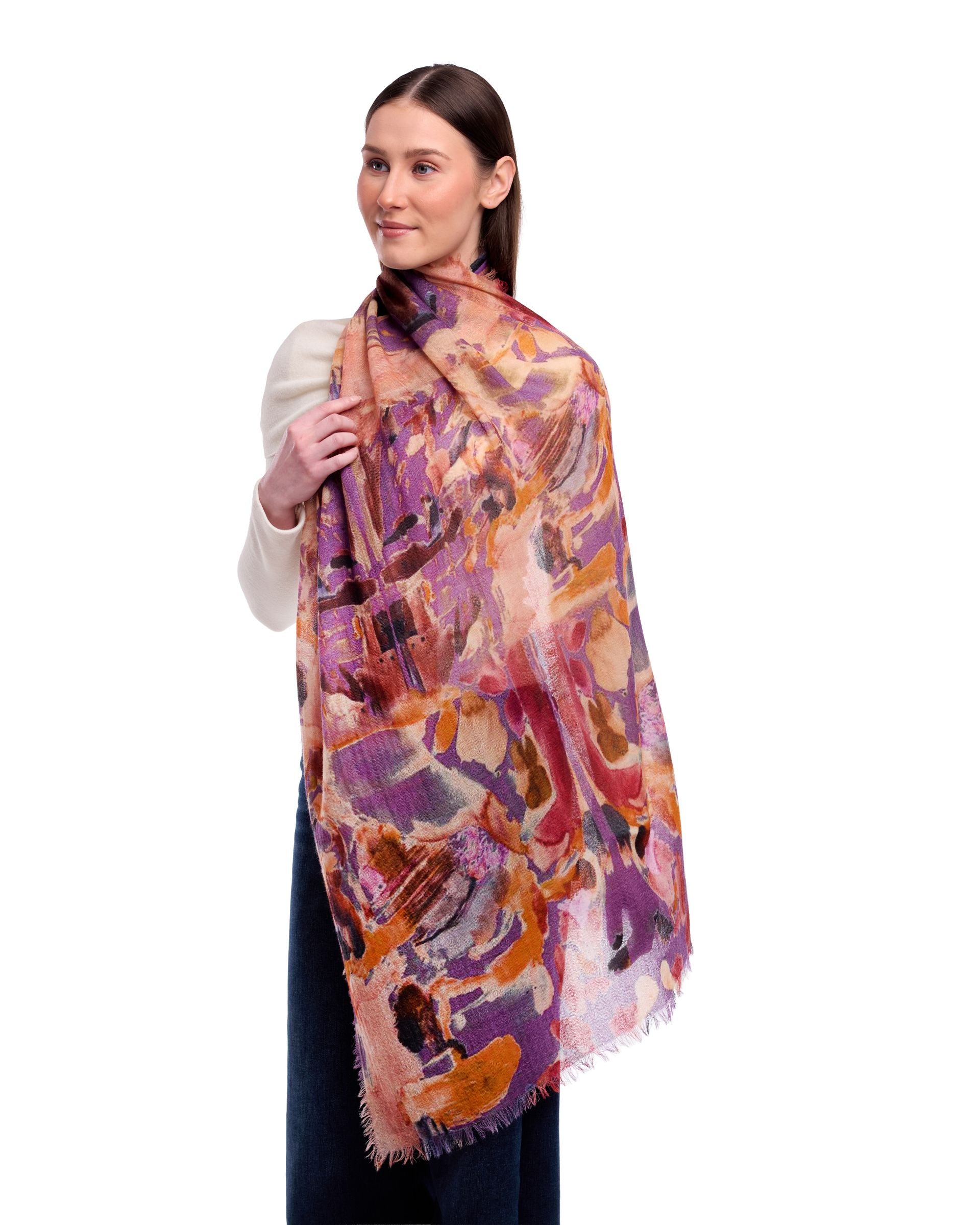 Cascade painterly print wool scarf