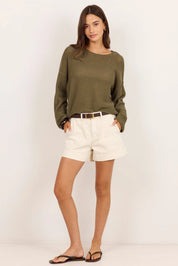 Dawn Light Khaki Crochet Knit Jumper