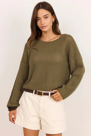 Dawn Light Khaki Crochet Knit Jumper