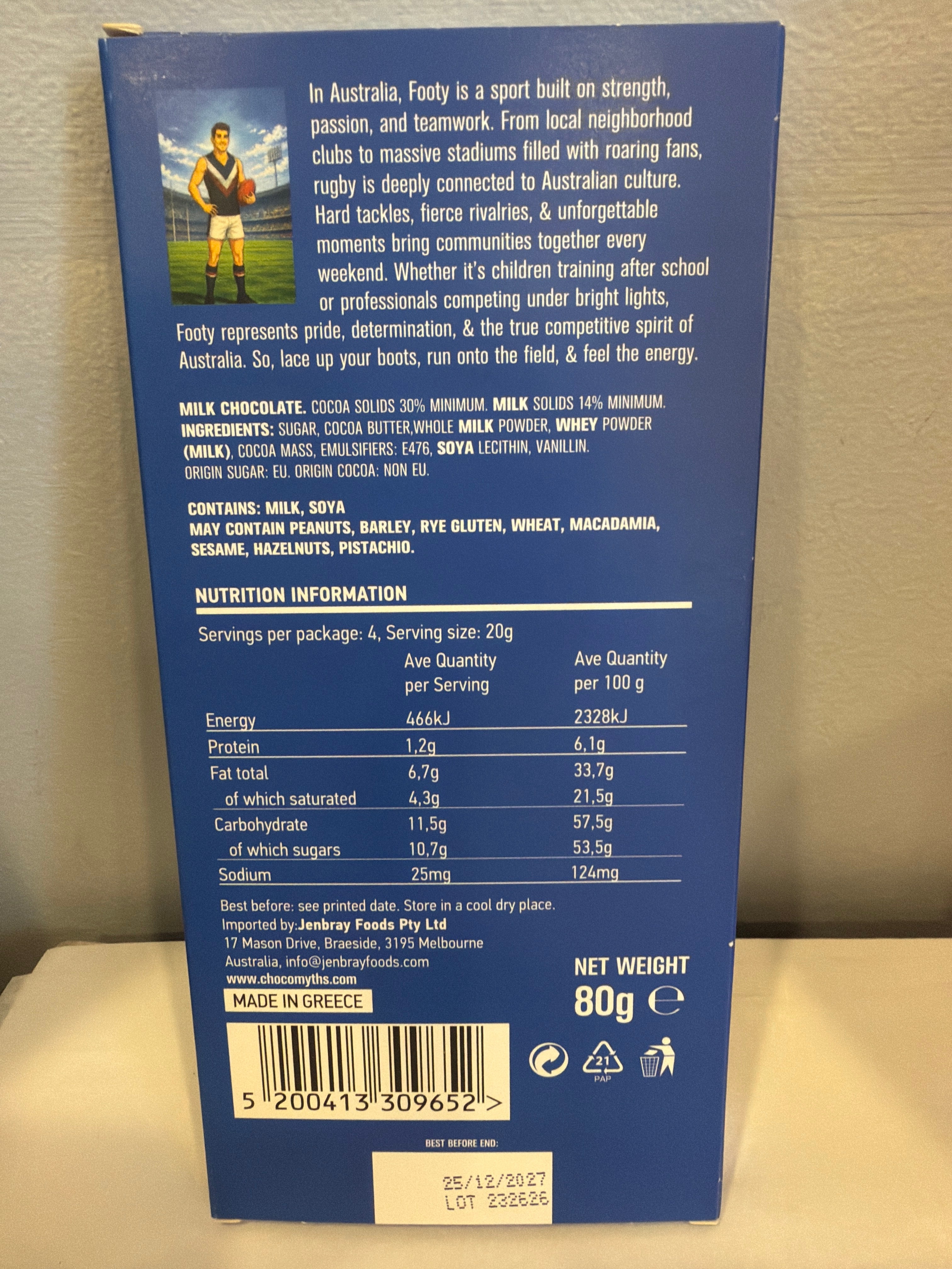 Choco Myths Aussie Legends Milk Chocolate Block - The Footy Wizard 80g