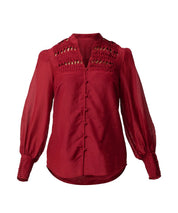 Once Was Gillian Cotton Silk Smocked Shirt in Ruby