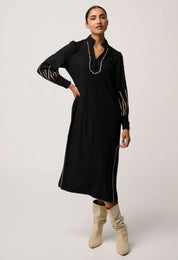 Once Was Edith Linen Viscose Embroidered Midi Dress in Black