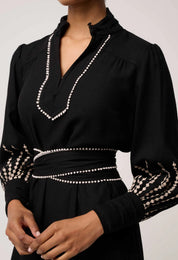 Once Was Edith Linen Viscose Embroidered Midi Dress in Black