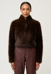 Once Was Dawn Faux Fur Cropped Jacket Walnut