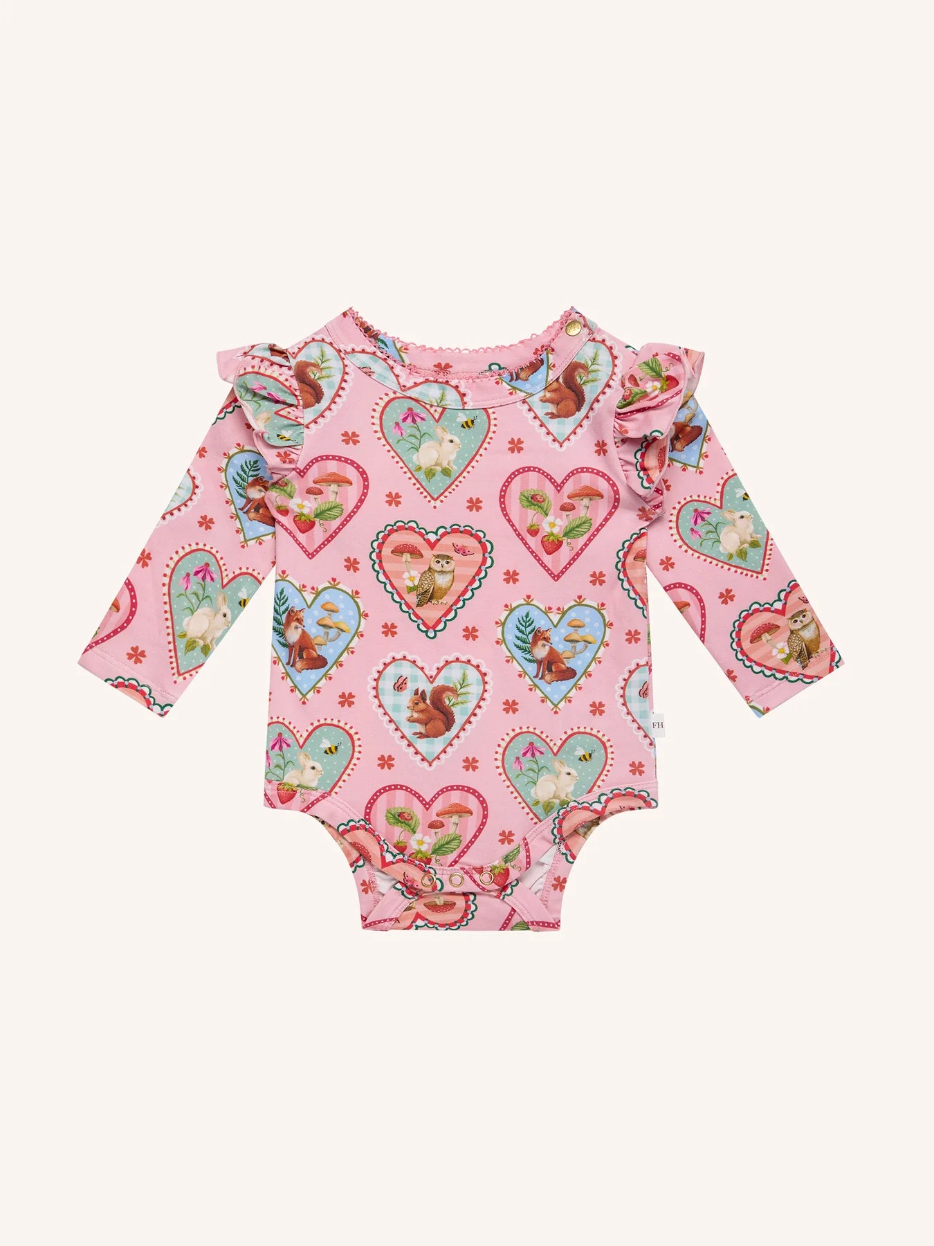 Woodland Love Frill Bodysuit - Peach