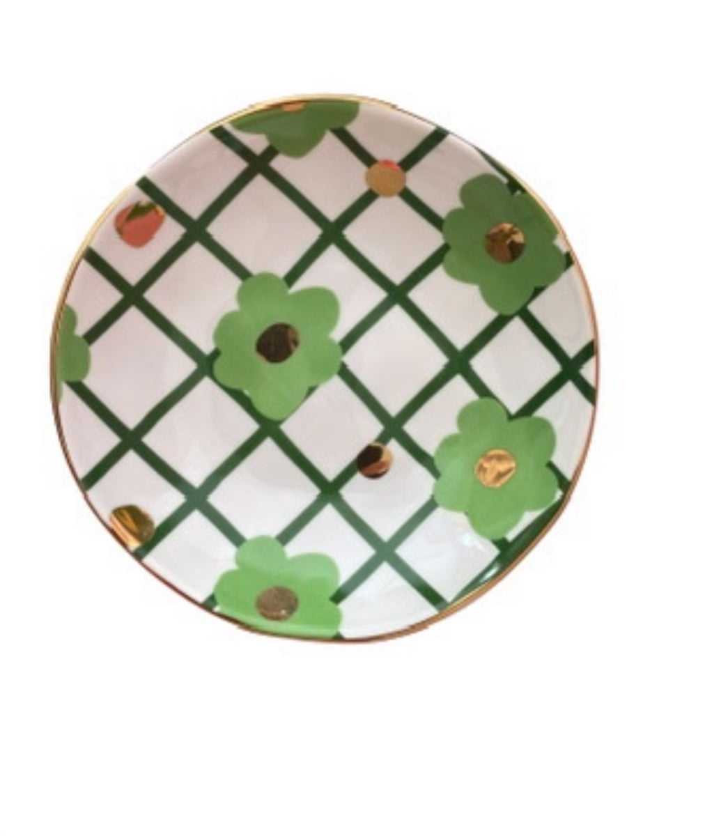 Green Tartan & Bloom Trinket Bowl by Carla Dinnage