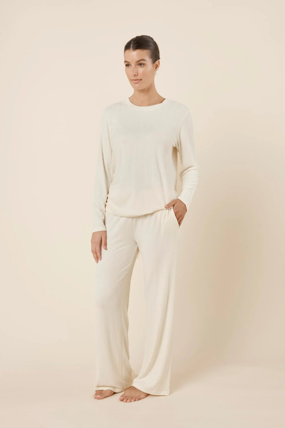 Gingerlilly - Ellie Lightweight Velour Cable Knit Set Cream