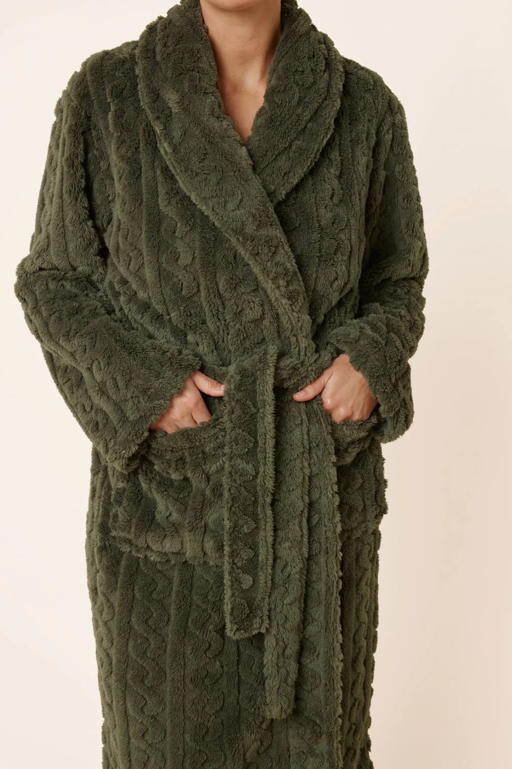 Gingerlilly Gabriella Plush Long Robe Olive