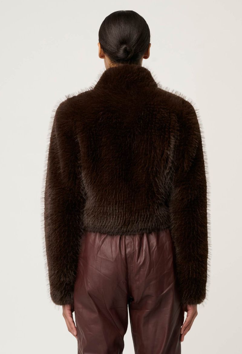 Once Was Dawn Faux Fur Cropped Jacket Walnut