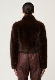 Once Was Dawn Faux Fur Cropped Jacket Walnut