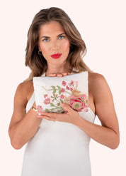 Embroidered Velvet Mini Pouch -  Goldfinch Cream