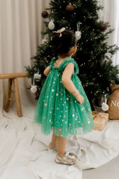 Classic Christmas Green Star Tulle Dress