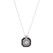 SYBELLA Rhodium black & clear cz square art deco pendant