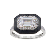 SYBELLA Bridget black enamel, rhodium & cz ring