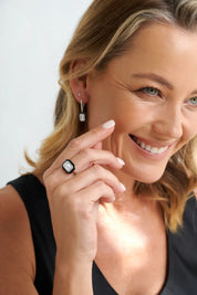 SYBELLA Bridget black enamel, rhodium & cz ring