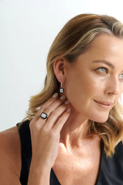 SYBELLA Bridget Black enamel, rhodium & clear cz earrings