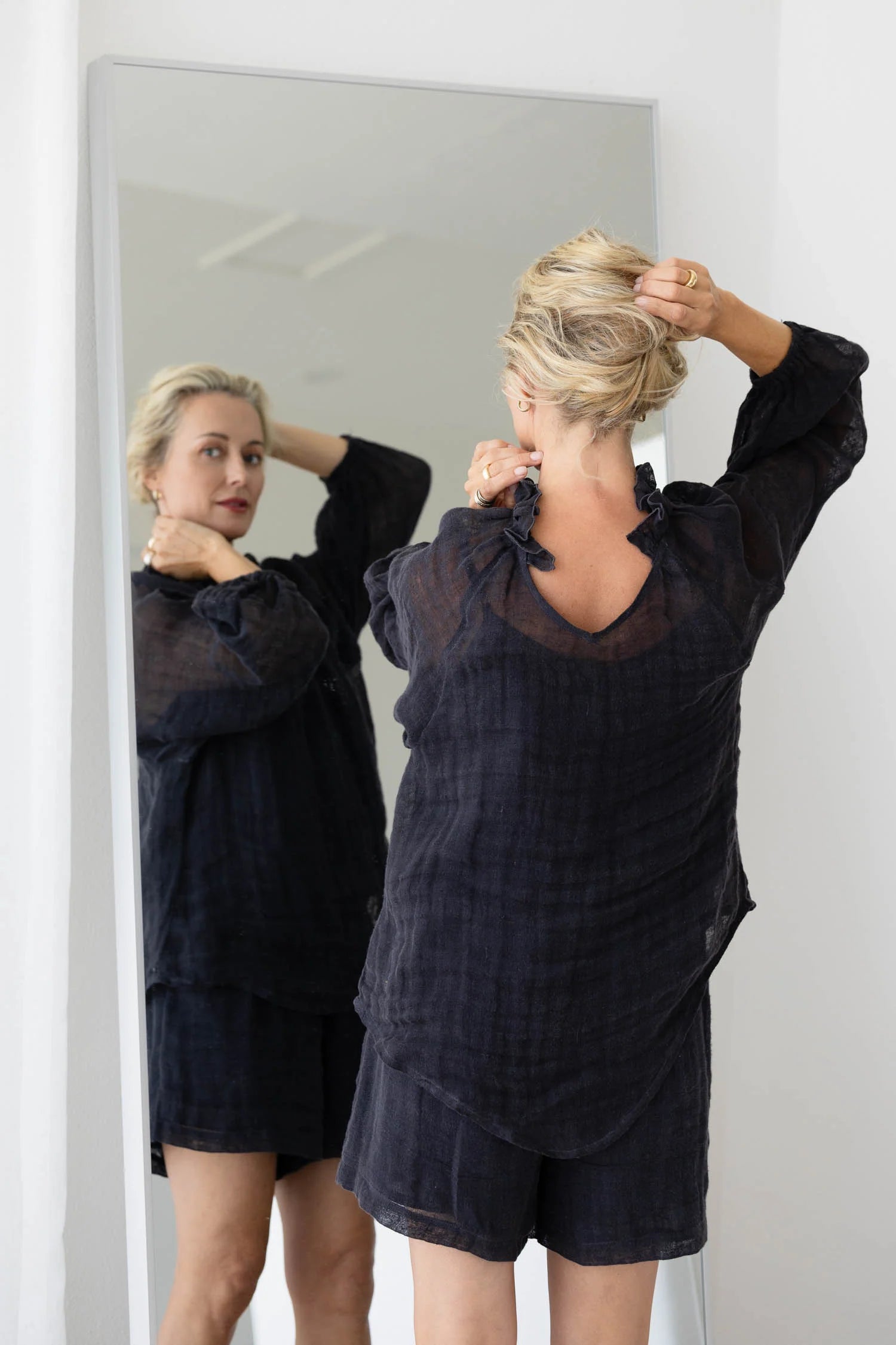 EADIE Lulu reversible linen top midnight