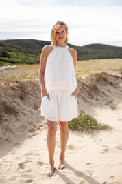 EADIE Ava Linen Top - Off White