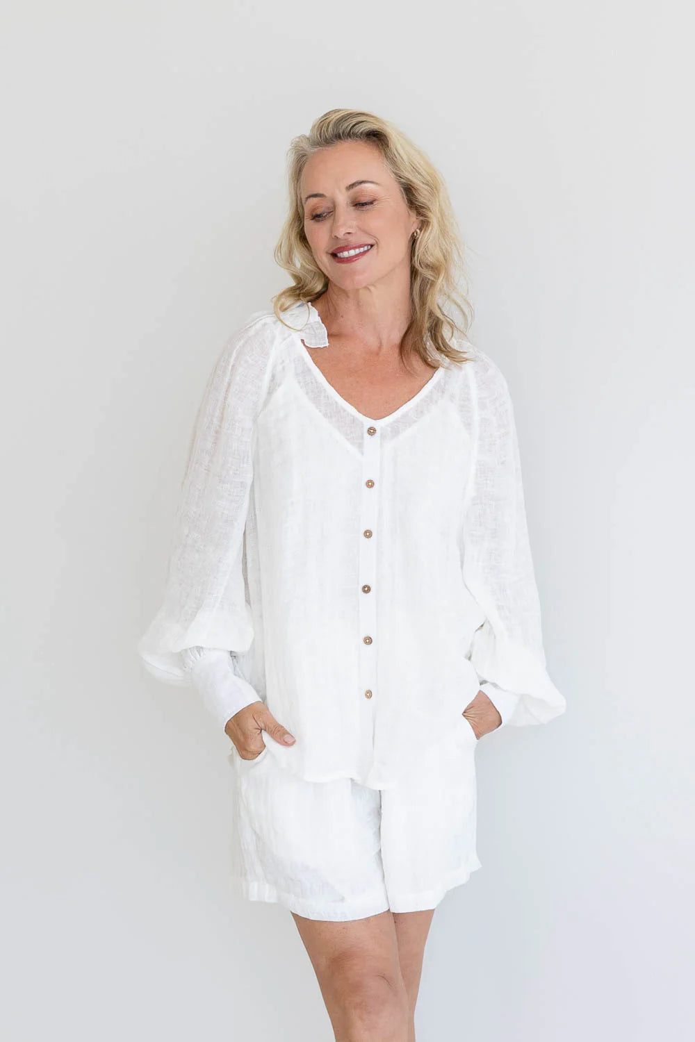 EADIE Mika Linen Off White Blouse