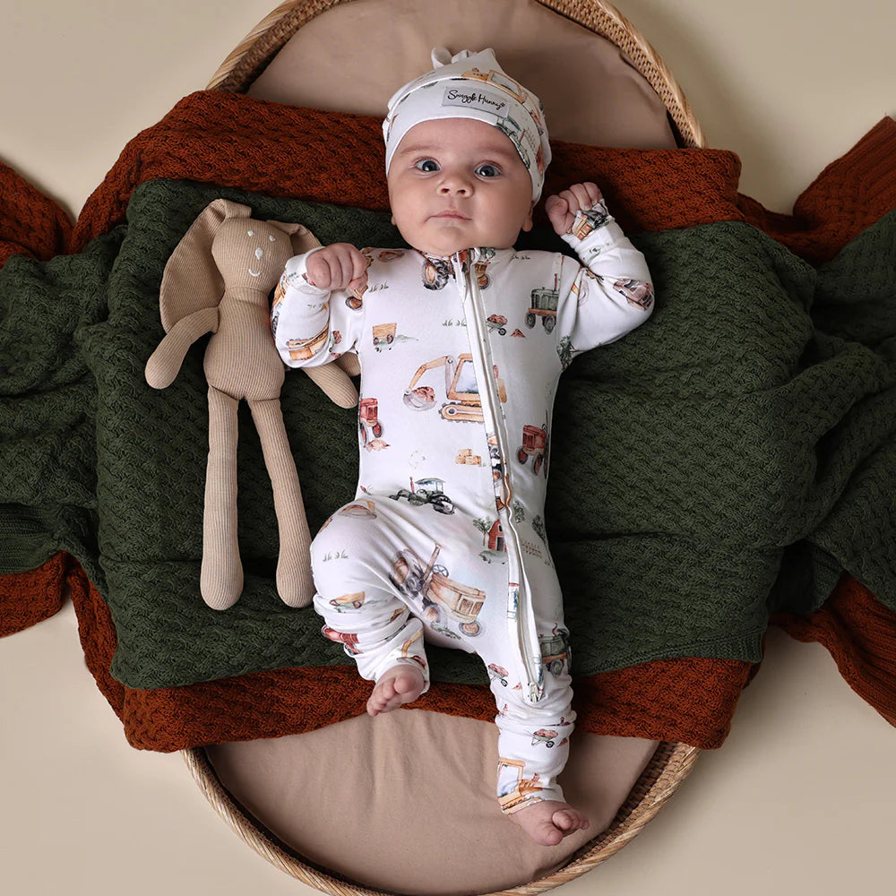 SNUGGLE HUNNY Diggers & Tractors Organic Convertible Romper