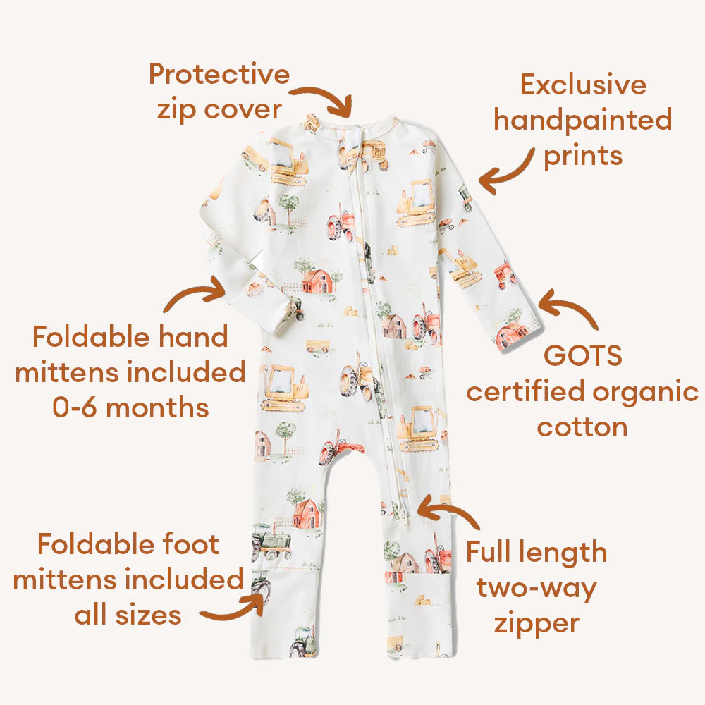 SNUGGLE HUNNY Diggers & Tractors Organic Convertible Romper