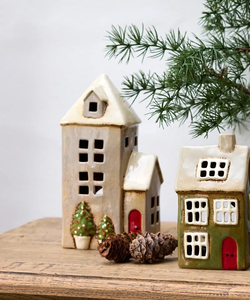 FRENCH COUNTRY Alsace Tea Light House Christmas Green