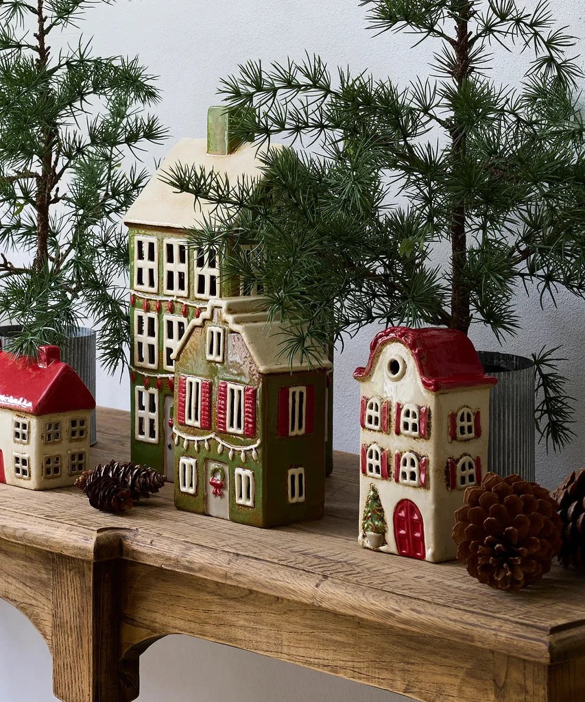 FRENCH COUNTRY Alsace Tea Light House Christmas with Shutters - Green