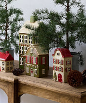 FRENCH COUNTRY Alsace Tea Light House Christmas with Shutters - Green