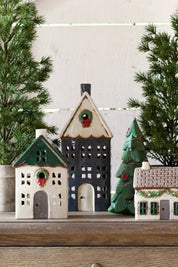 FRENCH COUNTRY Christmas Tea Light House Blue with Wreath