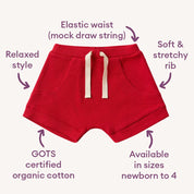 SNUGGLE HUNNY Red Organic Shorts