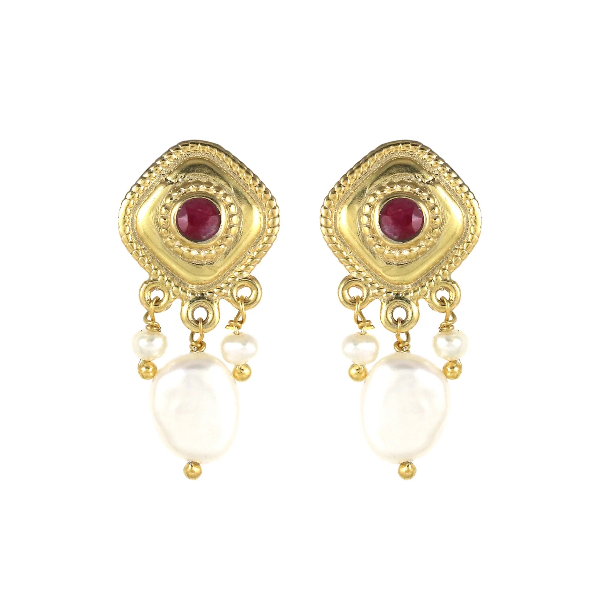 Barani Pearl & Ruby Drop Earrings